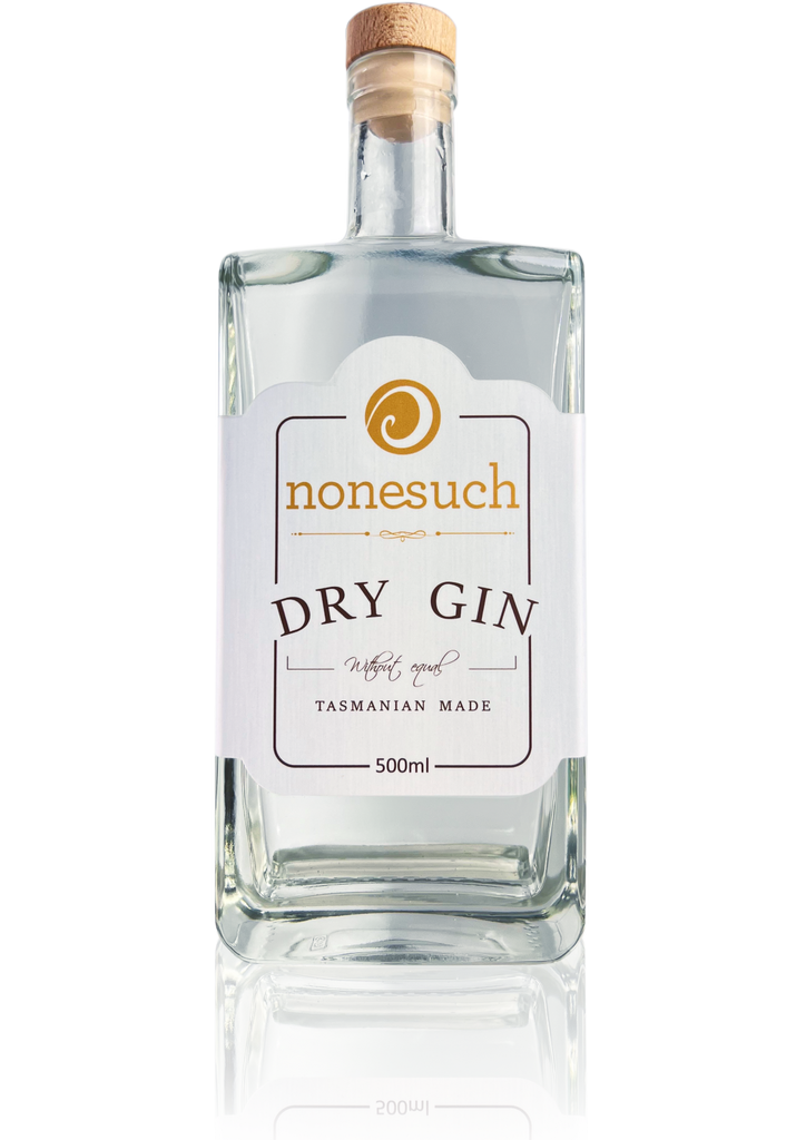 nonesuch tasmanian made dry gin bottle front label